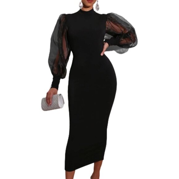 Dresses & Skirts - Women's Puff Sleeve Midi Dress Polyester Long Sleeve Office Party Work